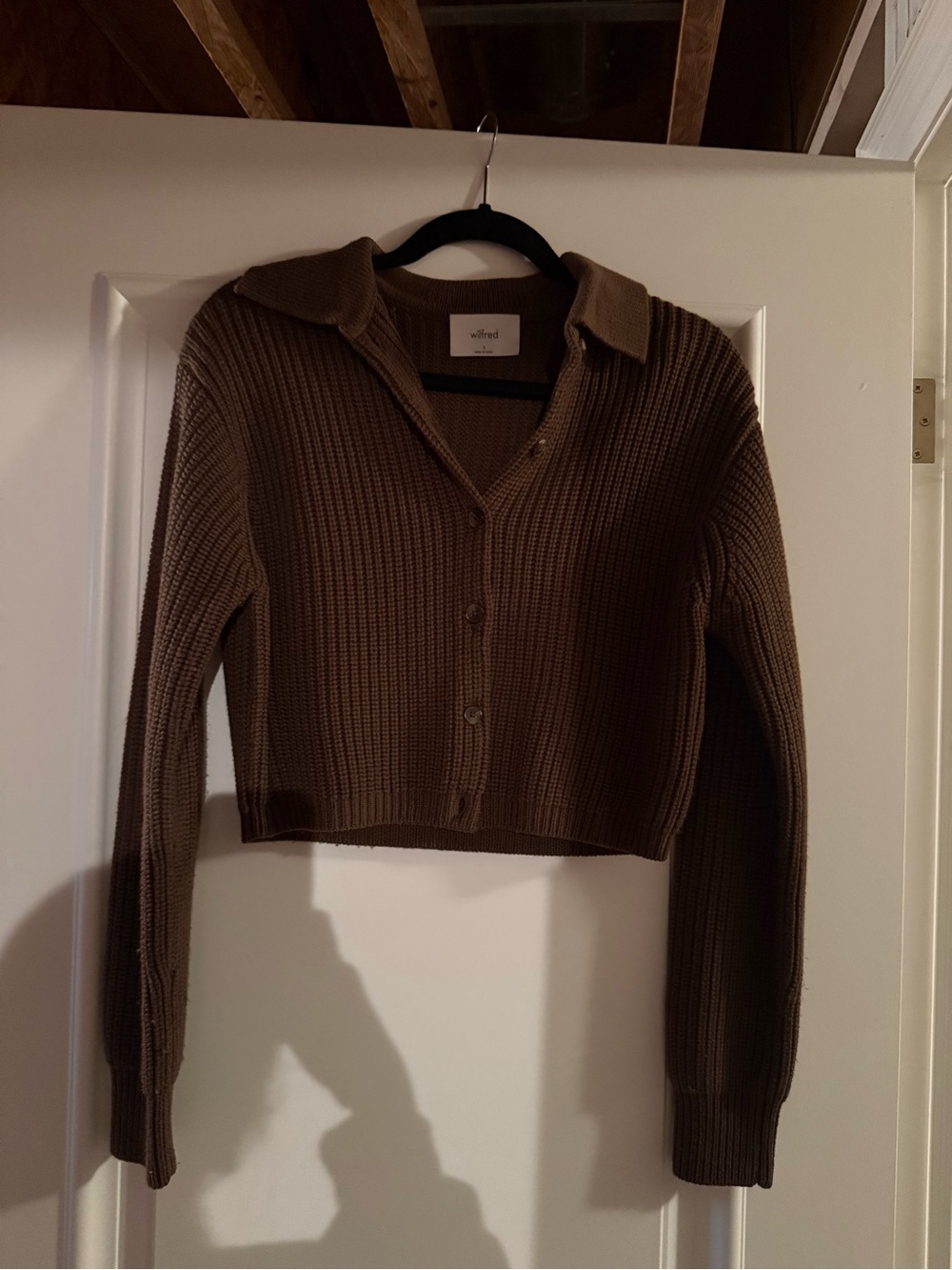 Aritzia Brown Cropped Ribbed Button-Up Cardigan